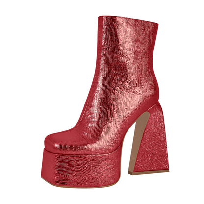 Chunky Ankle Boots Thick High Heels Platform Crossdressing Shoes