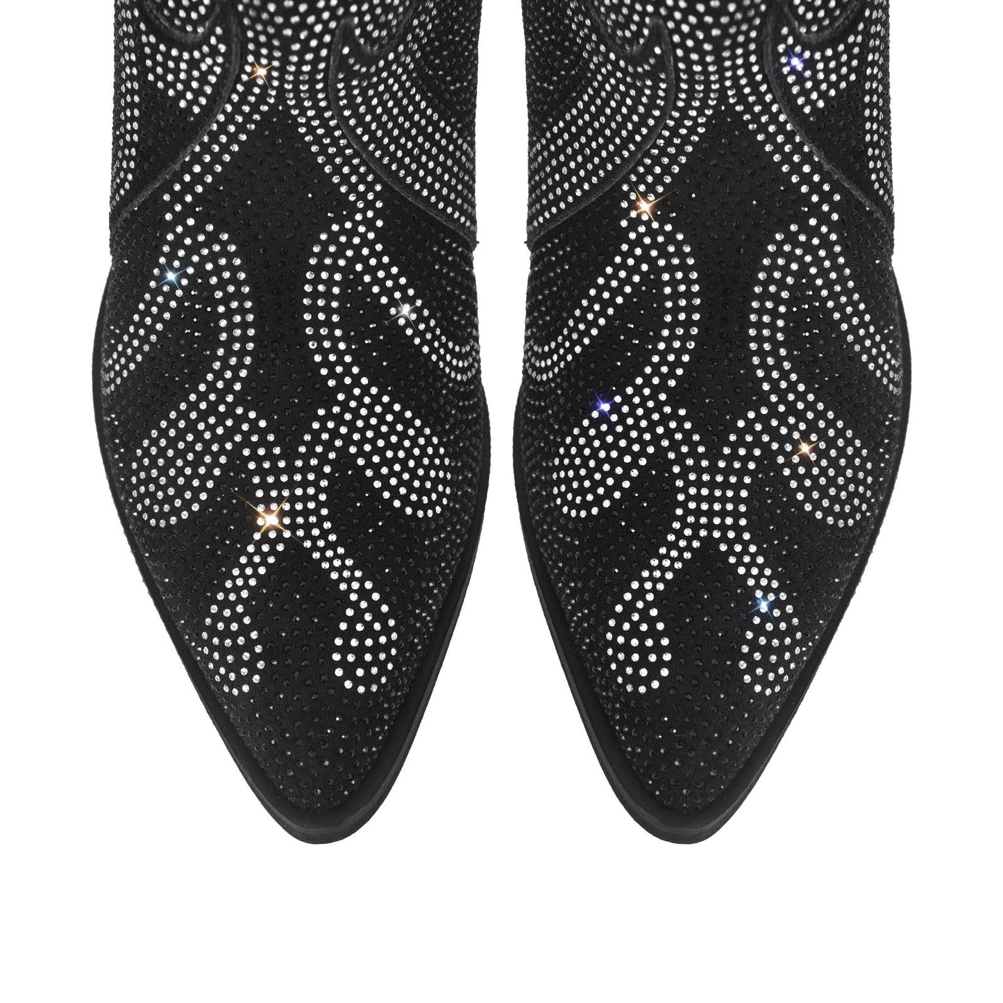 Flame Shape Rhinestone Pointed Toe Crossdressing Ankle Boots