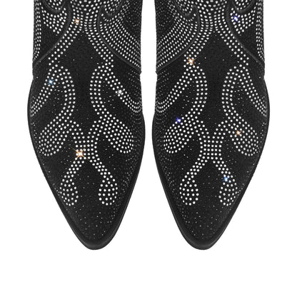 Flame Shape Rhinestone Pointed Toe Crossdressing Ankle Boots