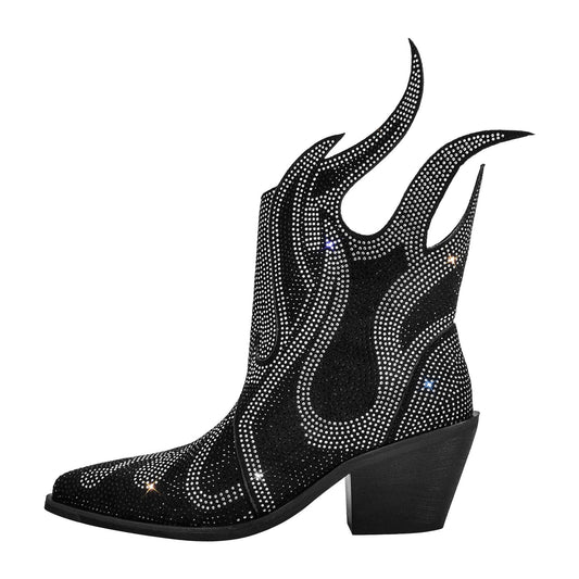 Flame Shape Rhinestone Pointed Toe Crossdressing Ankle Boots