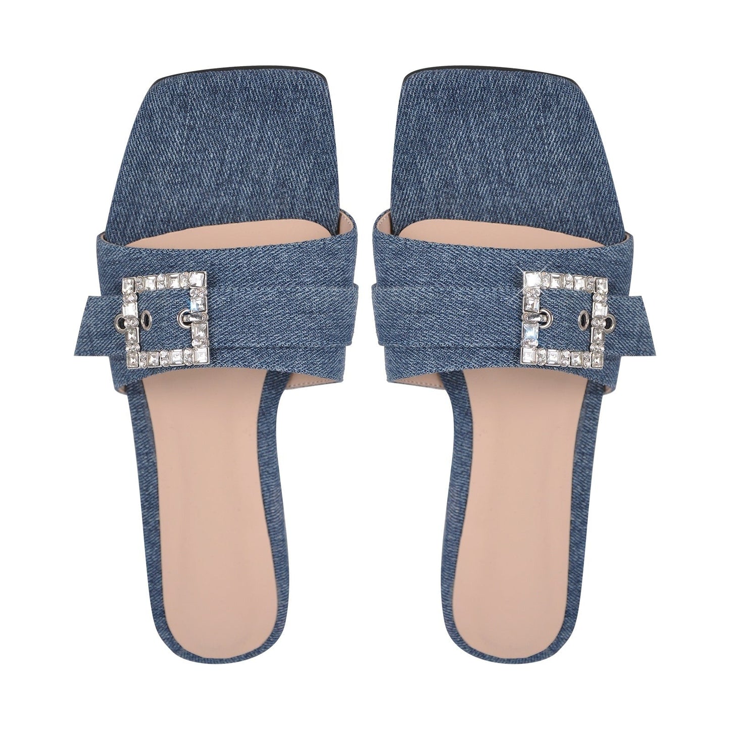 Denim Square Toe Buckle Strap Crossdressing Flats