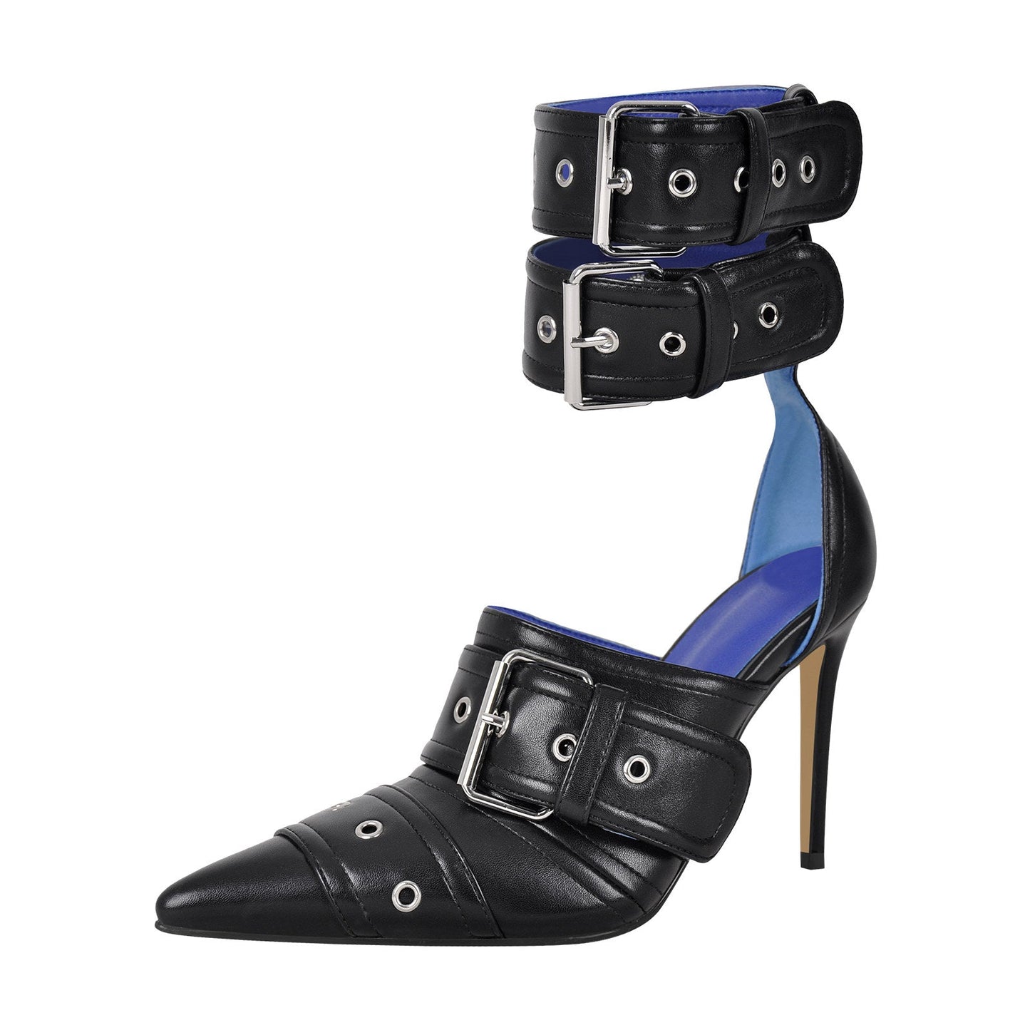 Double Buckle Strap Pointed Toe Stiletto Crossdressing Pumps