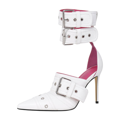 Double Buckle Strap Pointed Toe Stiletto Crossdressing Pumps