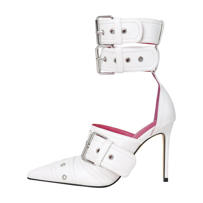 Double Buckle Strap Pointed Toe Stiletto Crossdressing Pumps