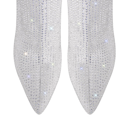 Rhinestone Pointed Toe High Heel Crossdressing Ankle Boots