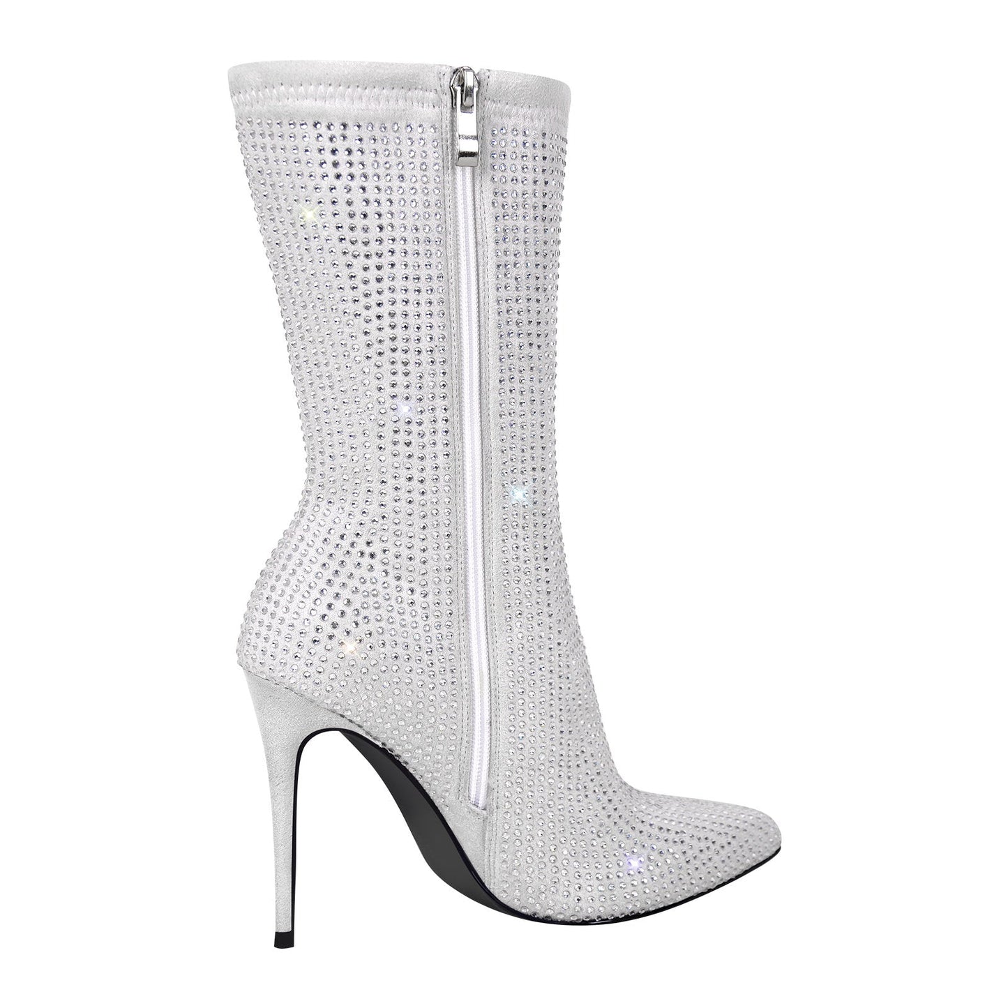 Rhinestone Pointed Toe High Heel Crossdressing Ankle Boots