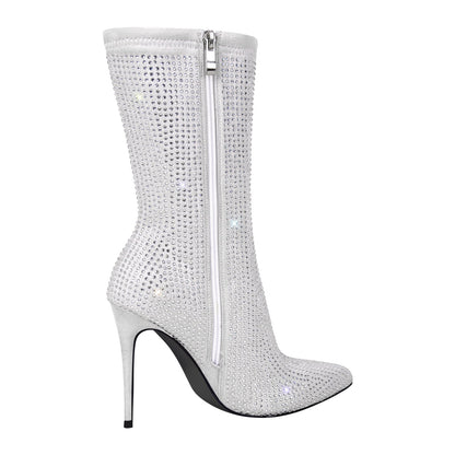Rhinestone Pointed Toe High Heel Crossdressing Ankle Boots