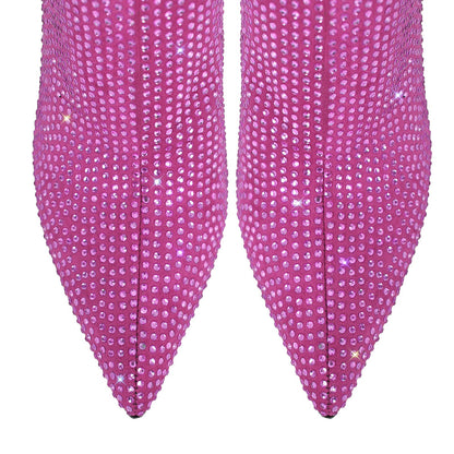 Rhinestone Pointed Toe High Heel Crossdressing Ankle Boots