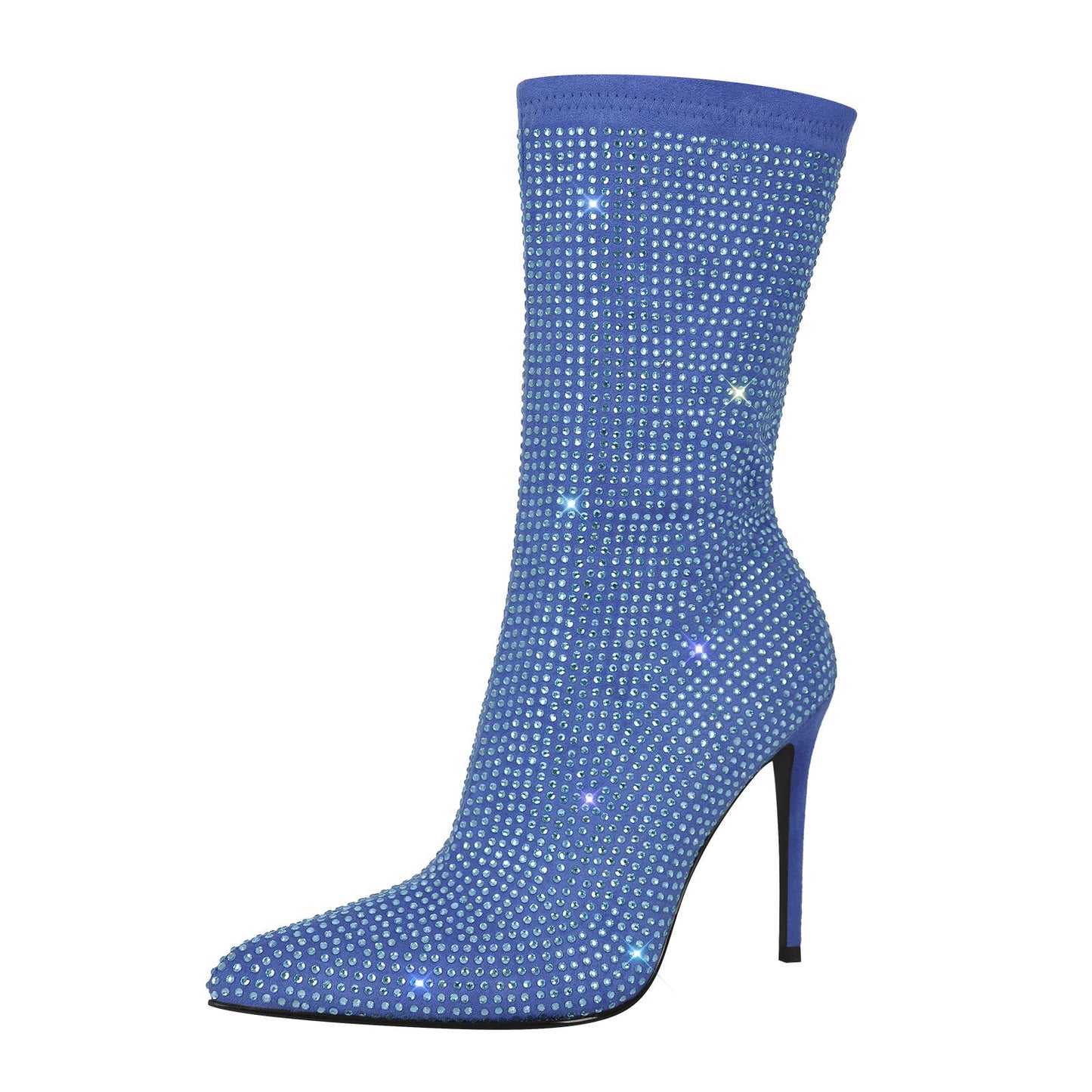 Rhinestone Pointed Toe High Heel Crossdressing Ankle Boots