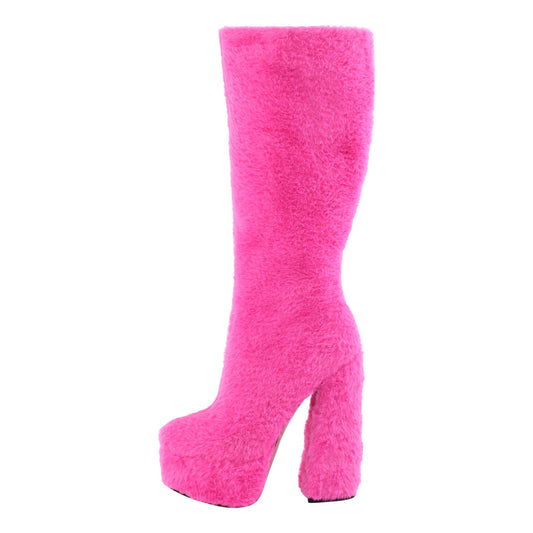 Pink Fur Platform High Heels Crossdressing Boots