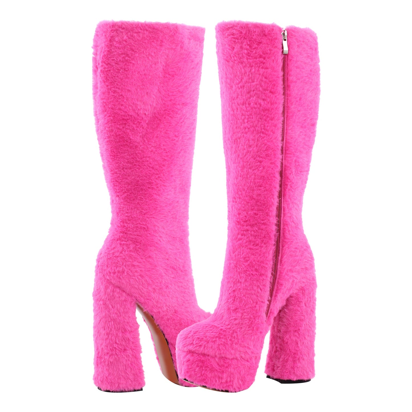 Pink Fur Platform High Heels Crossdressing Boots