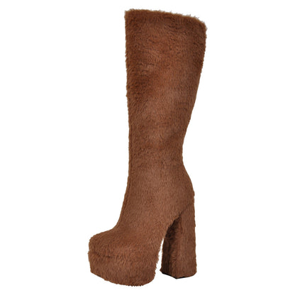 Pink Fur Platform High Heels Crossdressing Boots