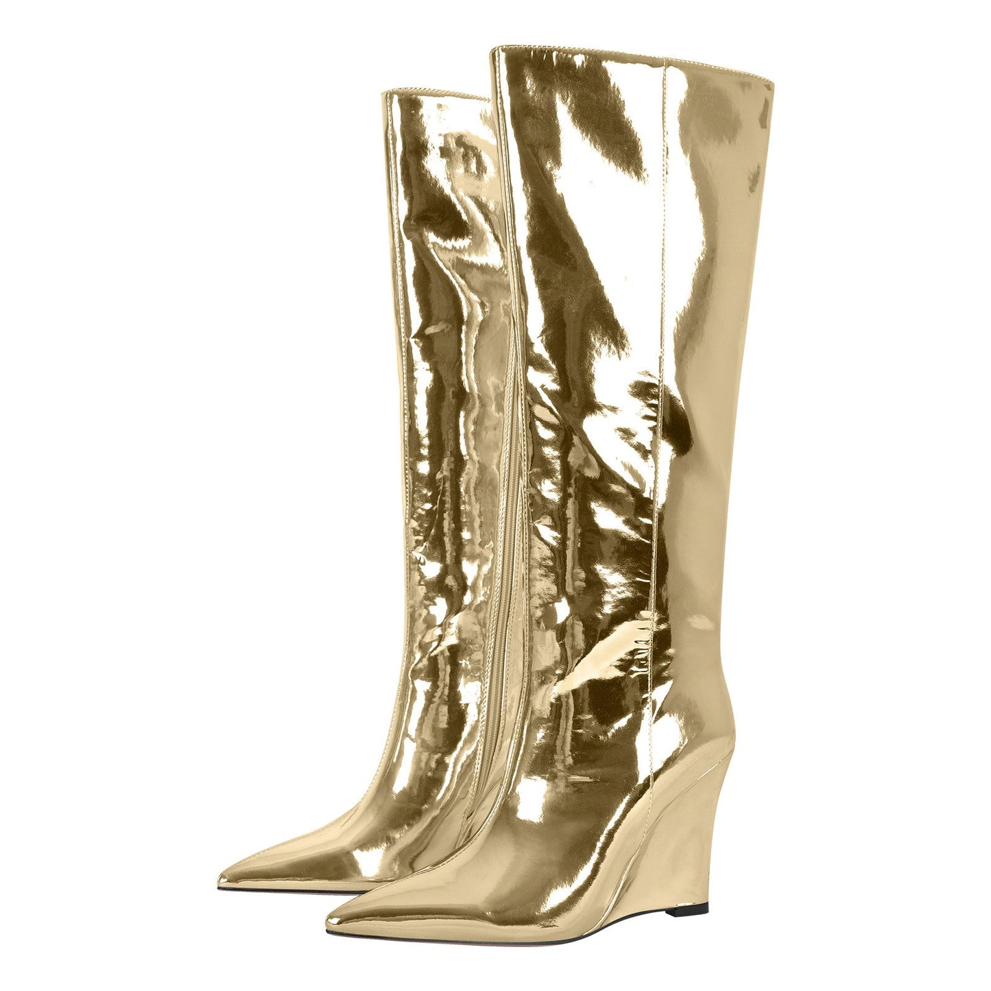 Pointed Toe Metallic Wedge Heel Crossdressing Knee High Boots