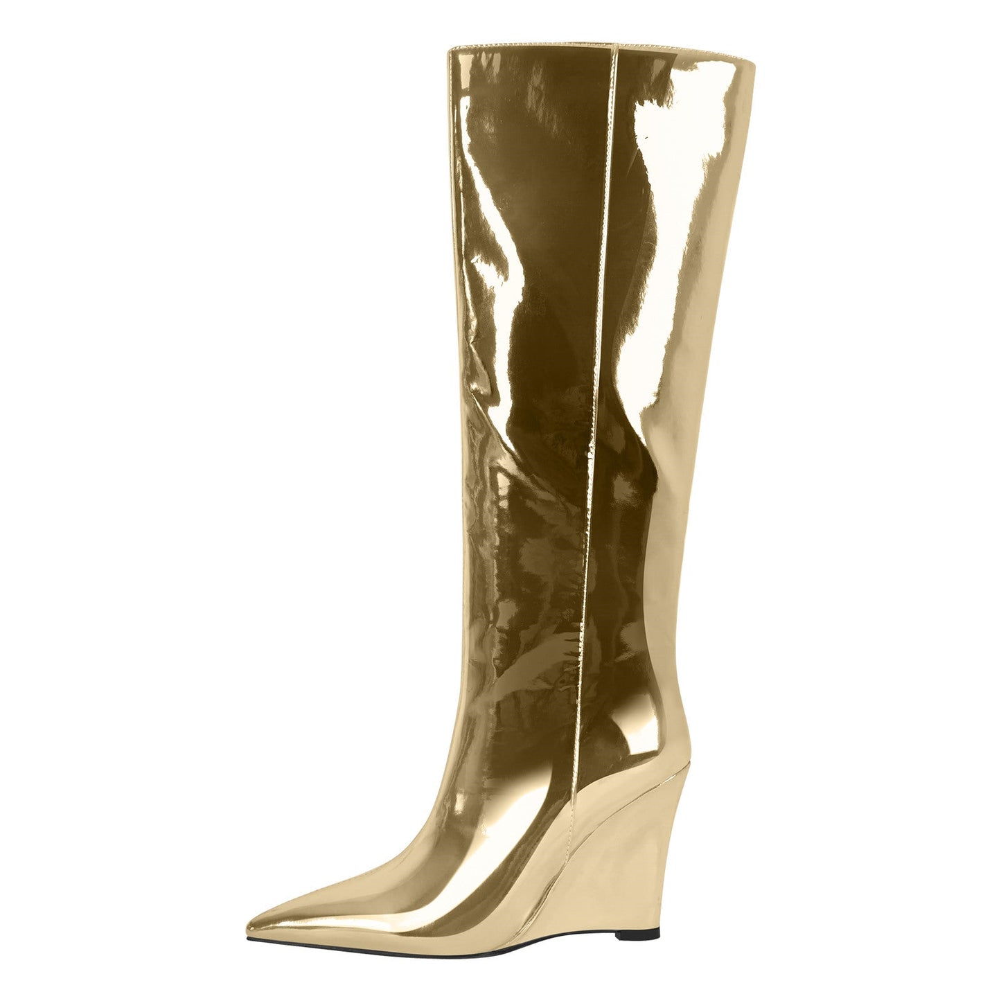 Pointed Toe Metallic Wedge Heel Crossdressing Knee High Boots