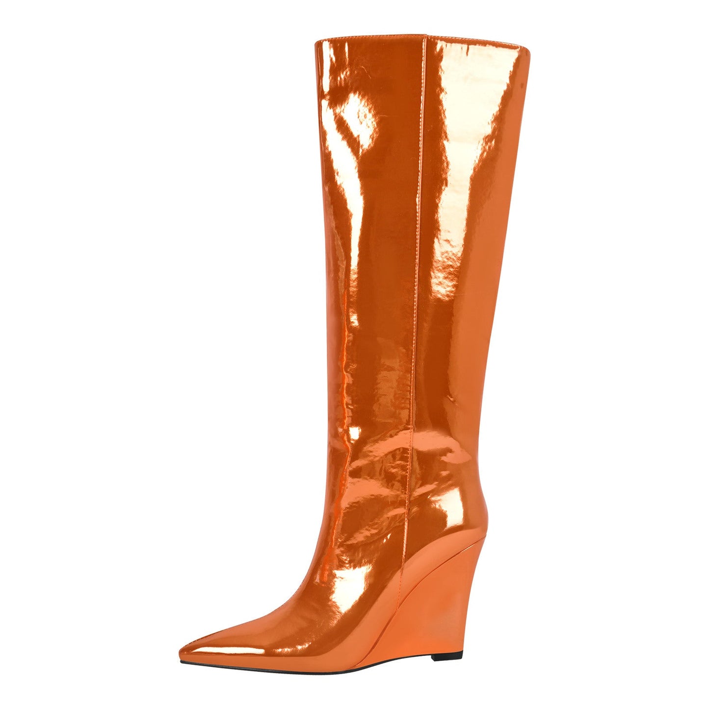 Pointed Toe Metallic Wedge Heel Crossdressing Knee High Boots