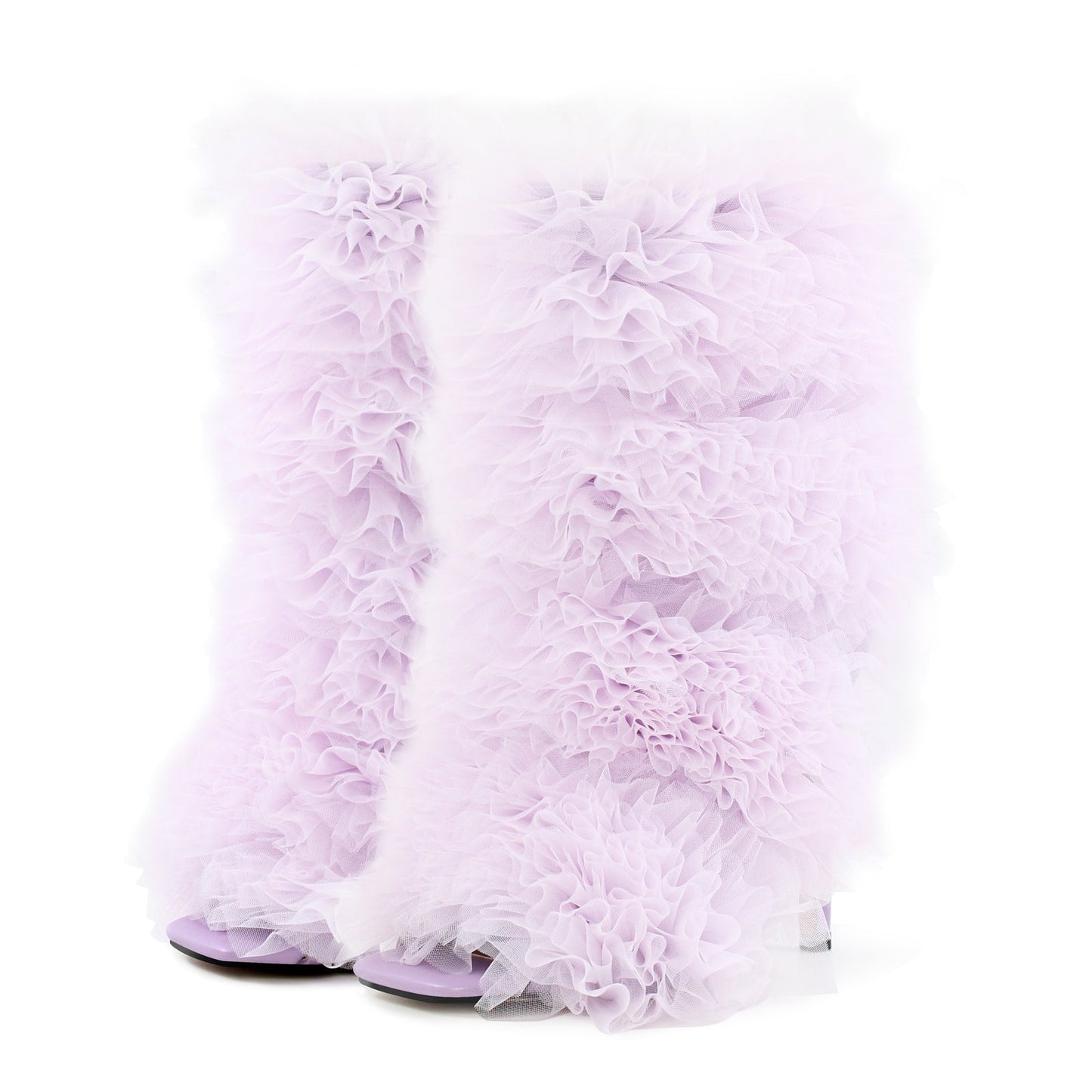Purple Ruffled Lace Open Toe Stiletto Crossdressing Ankle Boots