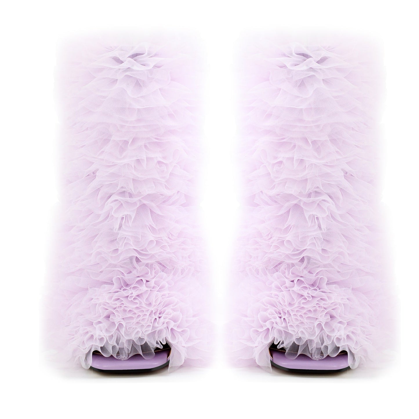 Purple Ruffled Lace Open Toe Stiletto Crossdressing Ankle Boots