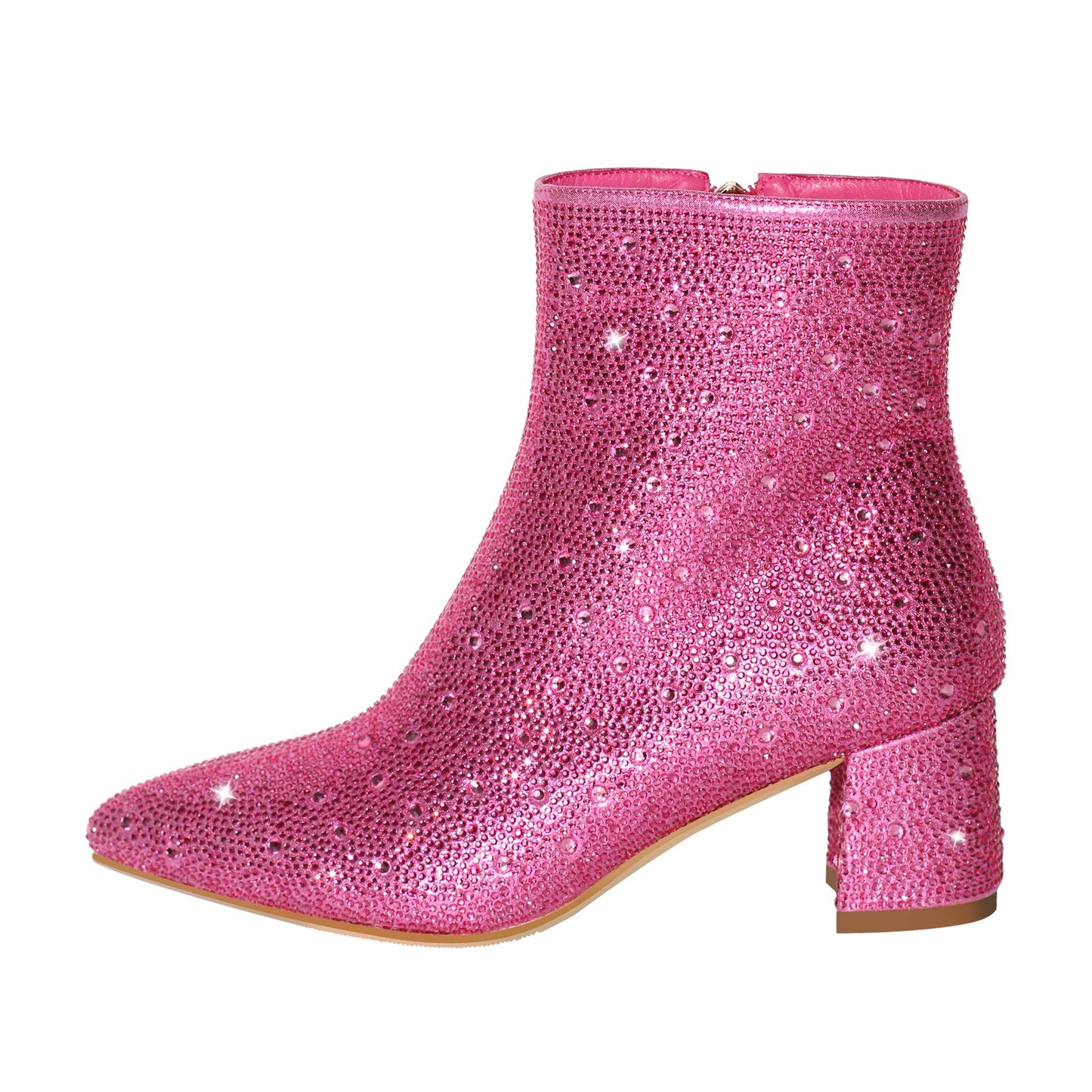 Rhinestone Pointed Toe Chunky Heel Crossdressing Ankle Boots