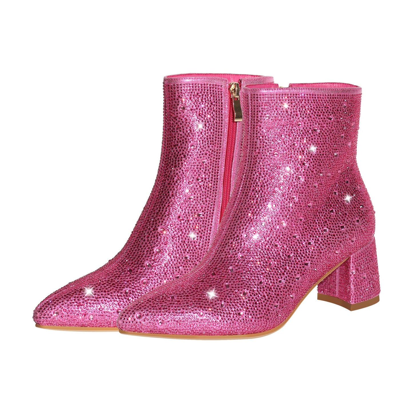 Rhinestone Pointed Toe Chunky Heel Crossdressing Ankle Boots