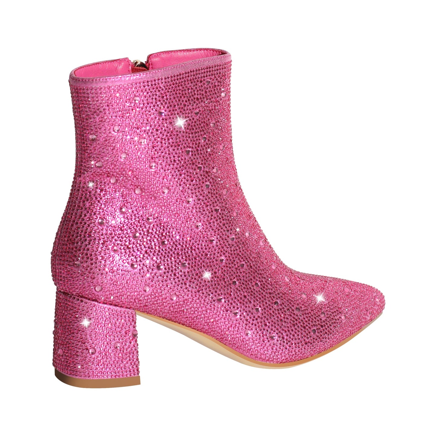 Rhinestone Pointed Toe Chunky Heel Crossdressing Ankle Boots