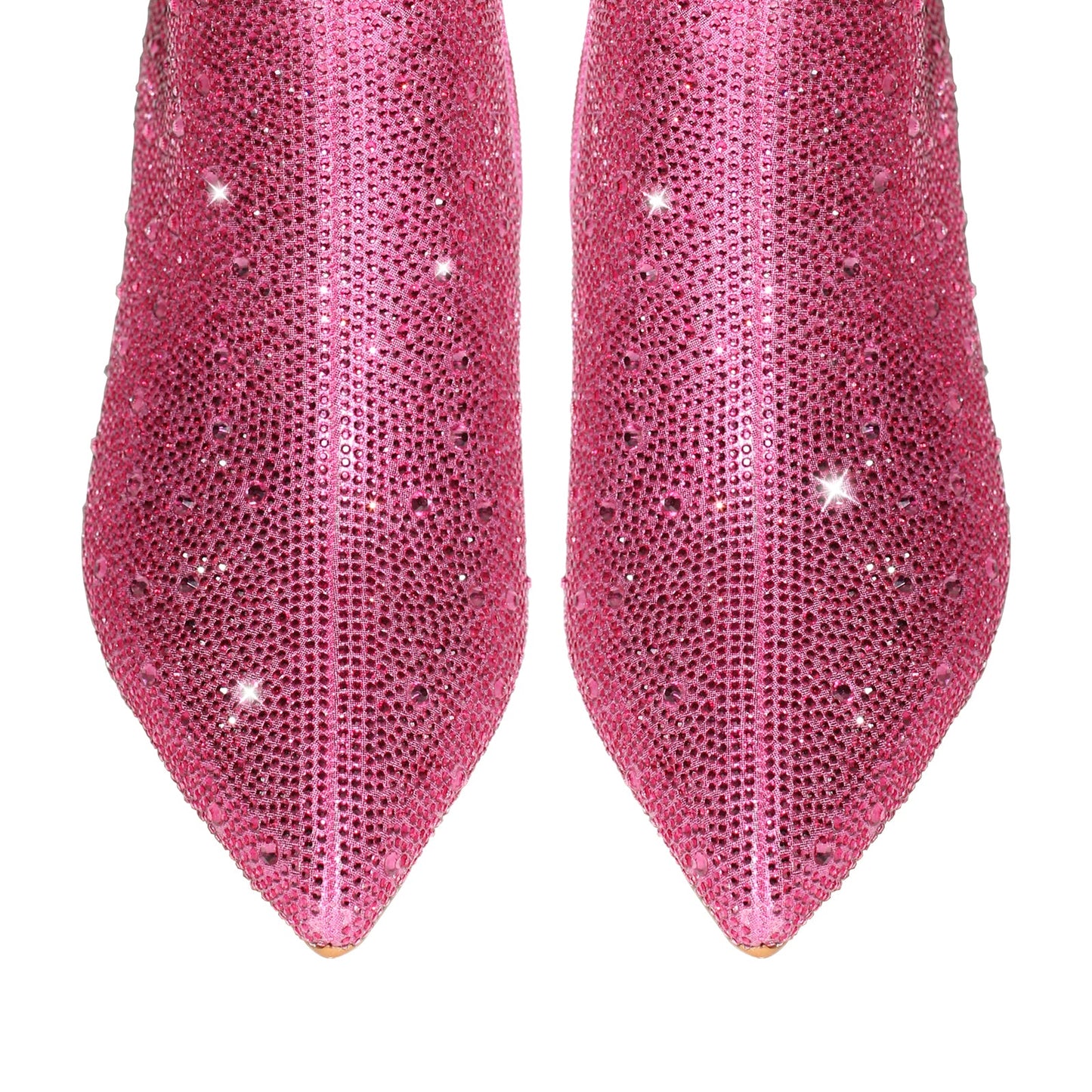 Rhinestone Pointed Toe Chunky Heel Crossdressing Ankle Boots