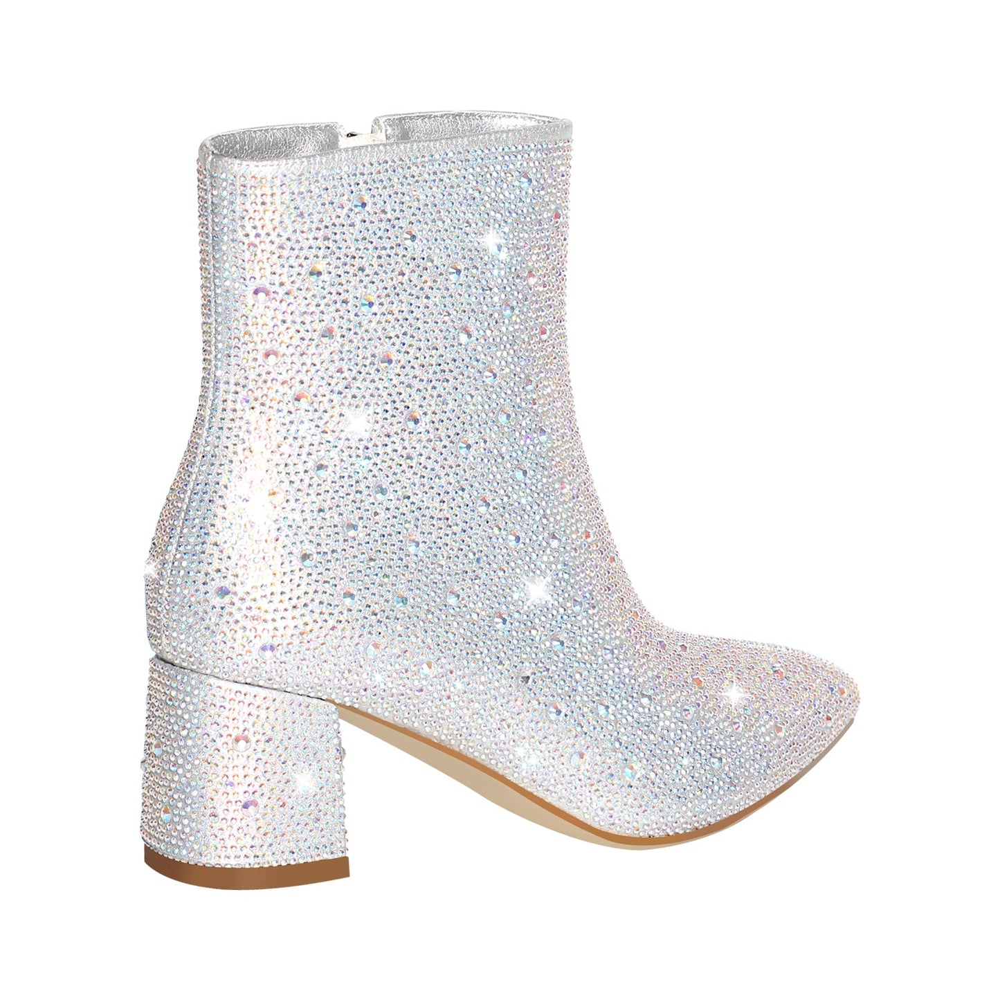 Rhinestone Pointed Toe Chunky Heel Crossdressing Ankle Boots