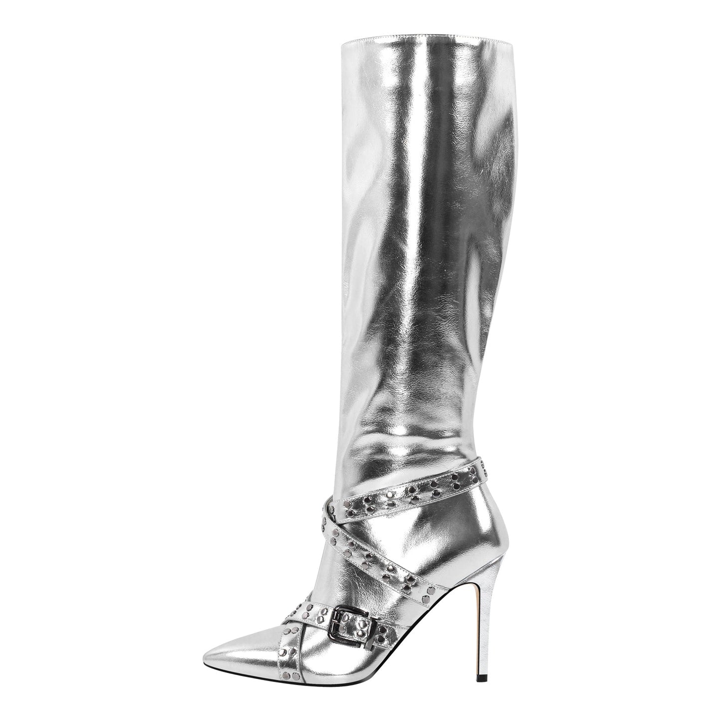 Straps Knee High Metallic Color Crossdressing Boots