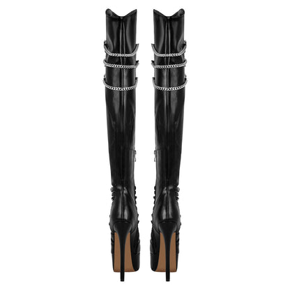 Chain Round Toe Platform Stilettos Over The Knee Crossdressing Boots
