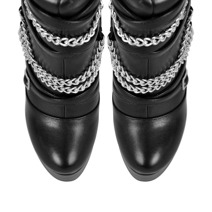 Chain Round Toe Platform Stilettos Over The Knee Crossdressing Boots