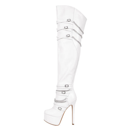 Chain Round Toe Platform Stilettos Over The Knee Crossdressing Boots
