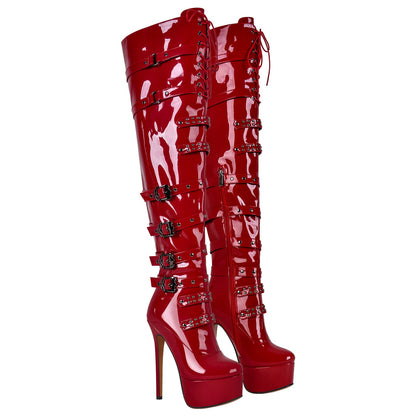 Buckles Round Toe Stilettos Over The Knee Crossdressing Platform Boots