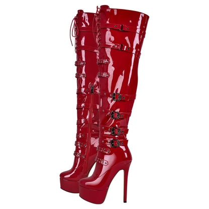 Buckles Round Toe Stilettos Over The Knee Crossdressing Platform Boots