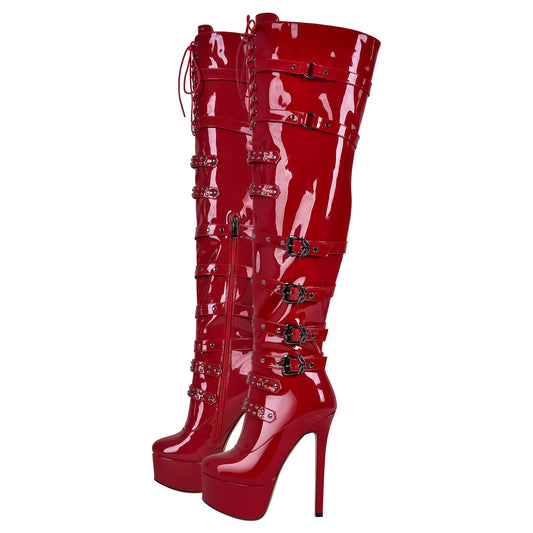 Buckles Round Toe Stilettos Over The Knee Crossdressing Platform Boots