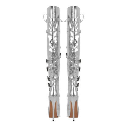 Buckles Round Toe Stilettos Over The Knee Crossdressing Platform Boots