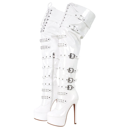 Buckles Round Toe Stilettos Over The Knee Crossdressing Platform Boots