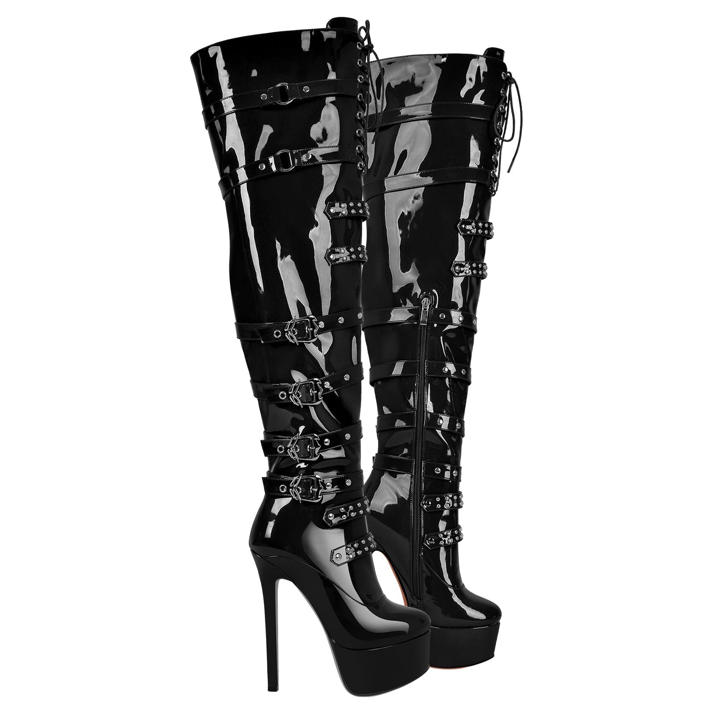 Buckles Round Toe Stilettos Over The Knee Crossdressing Platform Boots