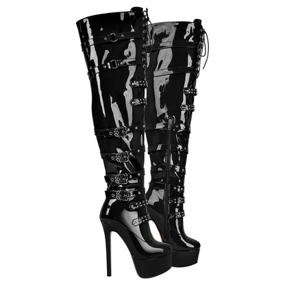 Buckles Round Toe Stilettos Over The Knee Crossdressing Platform Boots