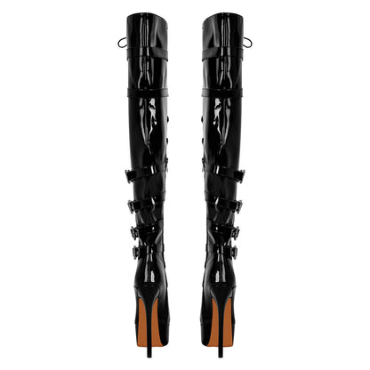 Buckles Round Toe Stilettos Over The Knee Crossdressing Platform Boots