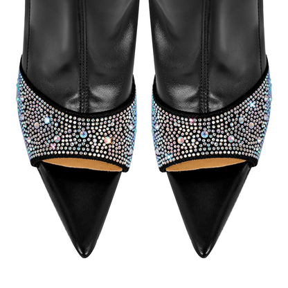 Rhinestone Pointed Toe High Stiletto Over The Knee Crossdressing Boots