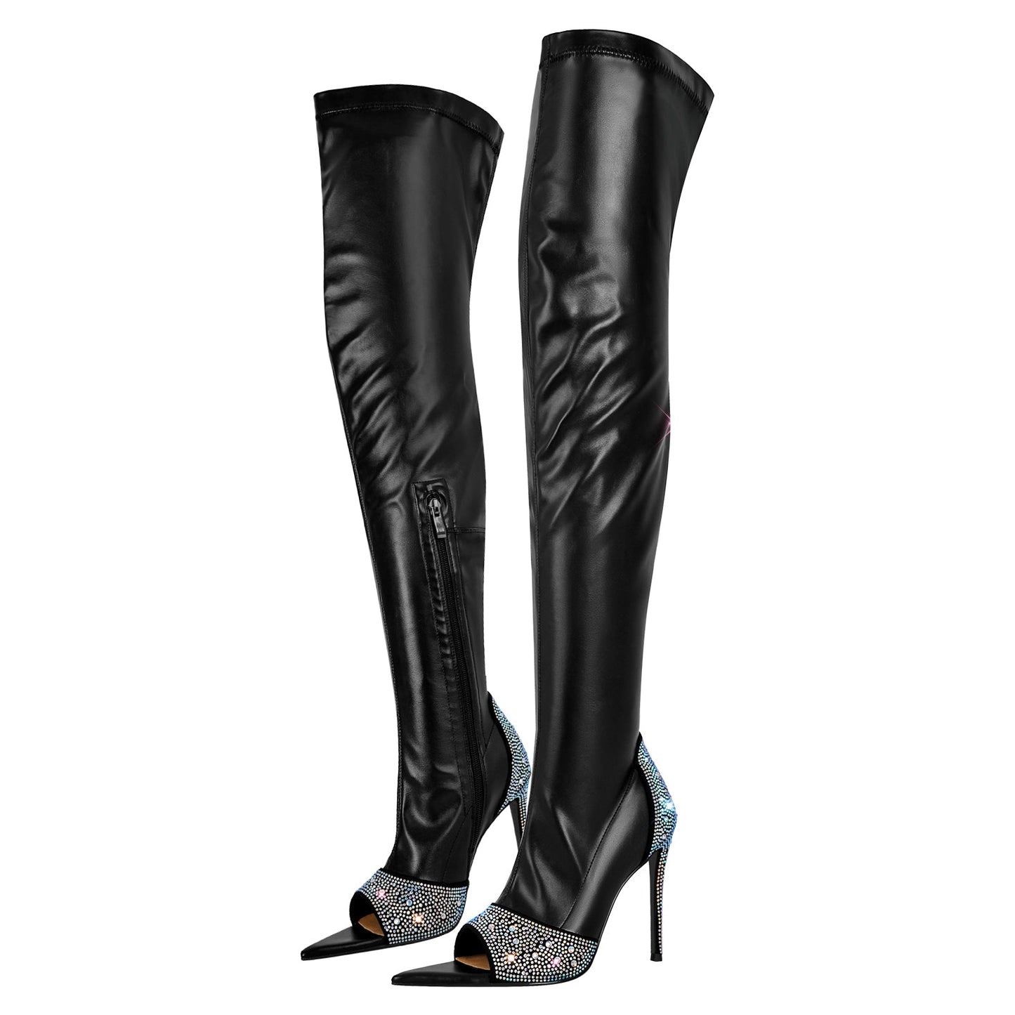 Rhinestone Pointed Toe High Stiletto Over The Knee Crossdressing Boots