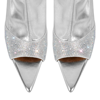 Rhinestone Pointed Toe High Stiletto Over The Knee Crossdressing Boots