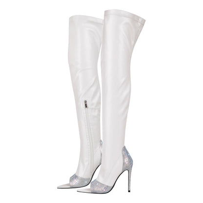 Rhinestone Pointed Toe High Stiletto Over The Knee Crossdressing Boots
