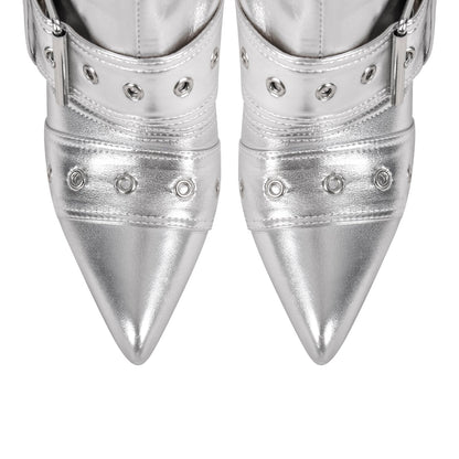 Multi Buckle Strap Thigh High Pointed Toe Stiletto Crossdressing Boots
