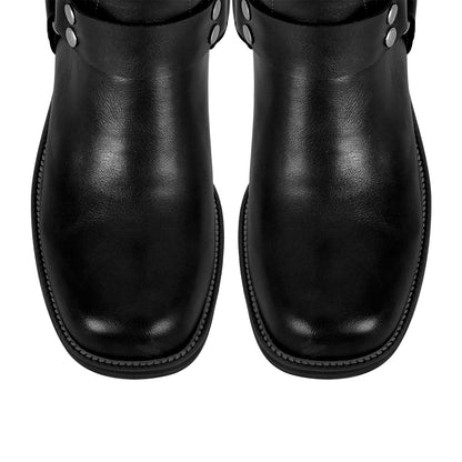 Round Toe Chunky Heel Buckle Strap Western Knee-High Crossdressing Boots