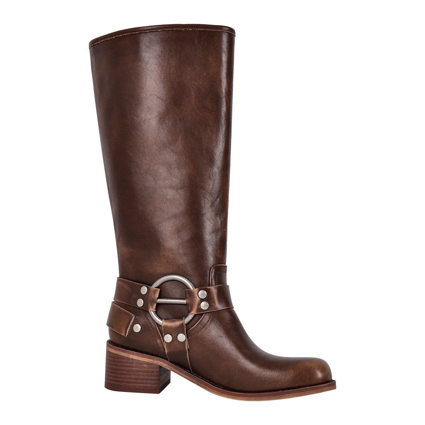Round Toe Chunky Heel Buckle Strap Western Knee-High Crossdressing Boots