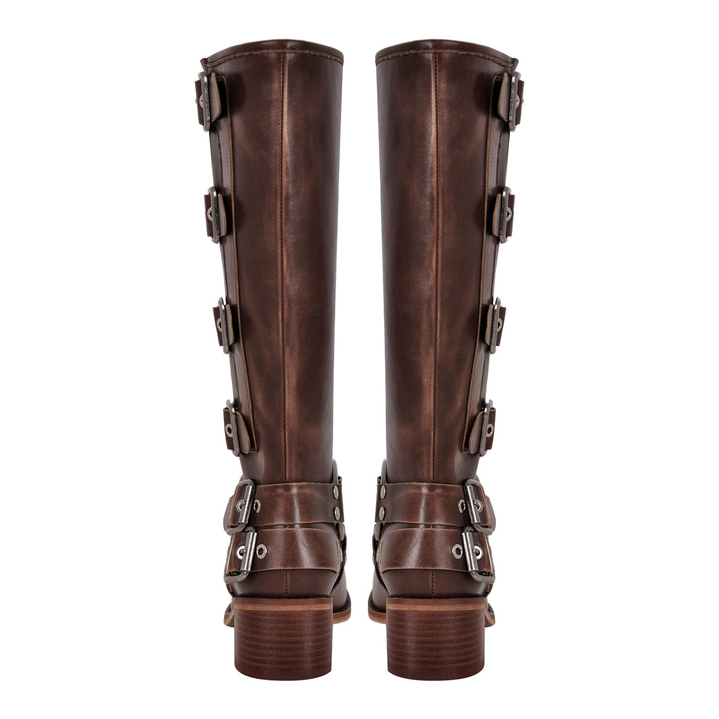 Round Toe Chunky Heel Buckle Strap Western Knee-High Crossdressing Boots