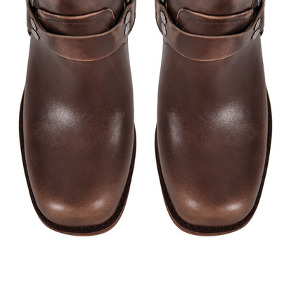 Round Toe Chunky Heel Buckle Strap Western Knee-High Crossdressing Boots