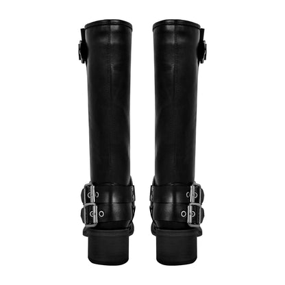 Square Toe Buckle Knee High Western Boots