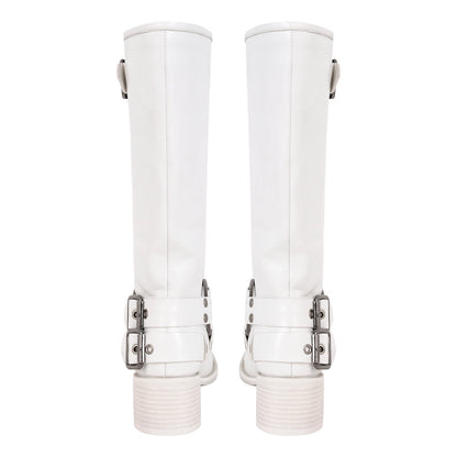 Square Toe Buckle Knee High Western Boots