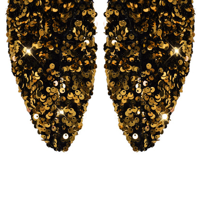 Sequins Gradient Color Pointed Toe Thigh High Stiletto Crossdressing Boots